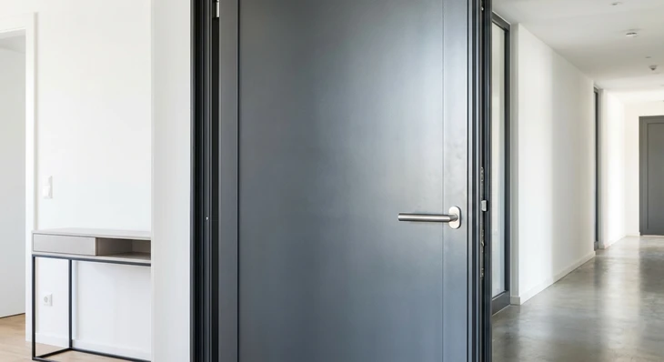 Intérieur moderne avec porte sécurisée ouverte